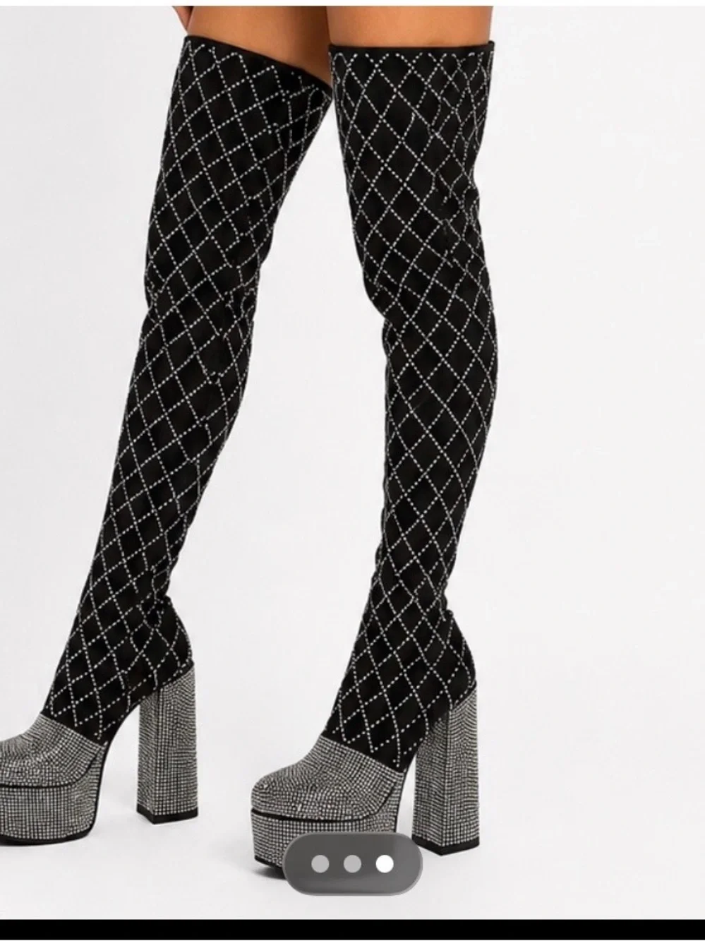 Gorgeous Black Crystal-Studded Over-the-Knee Platform Boots